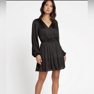 Express Black Long Sleeve Lined Dress Women's XS V-Neck Back Zip Closure Sheer